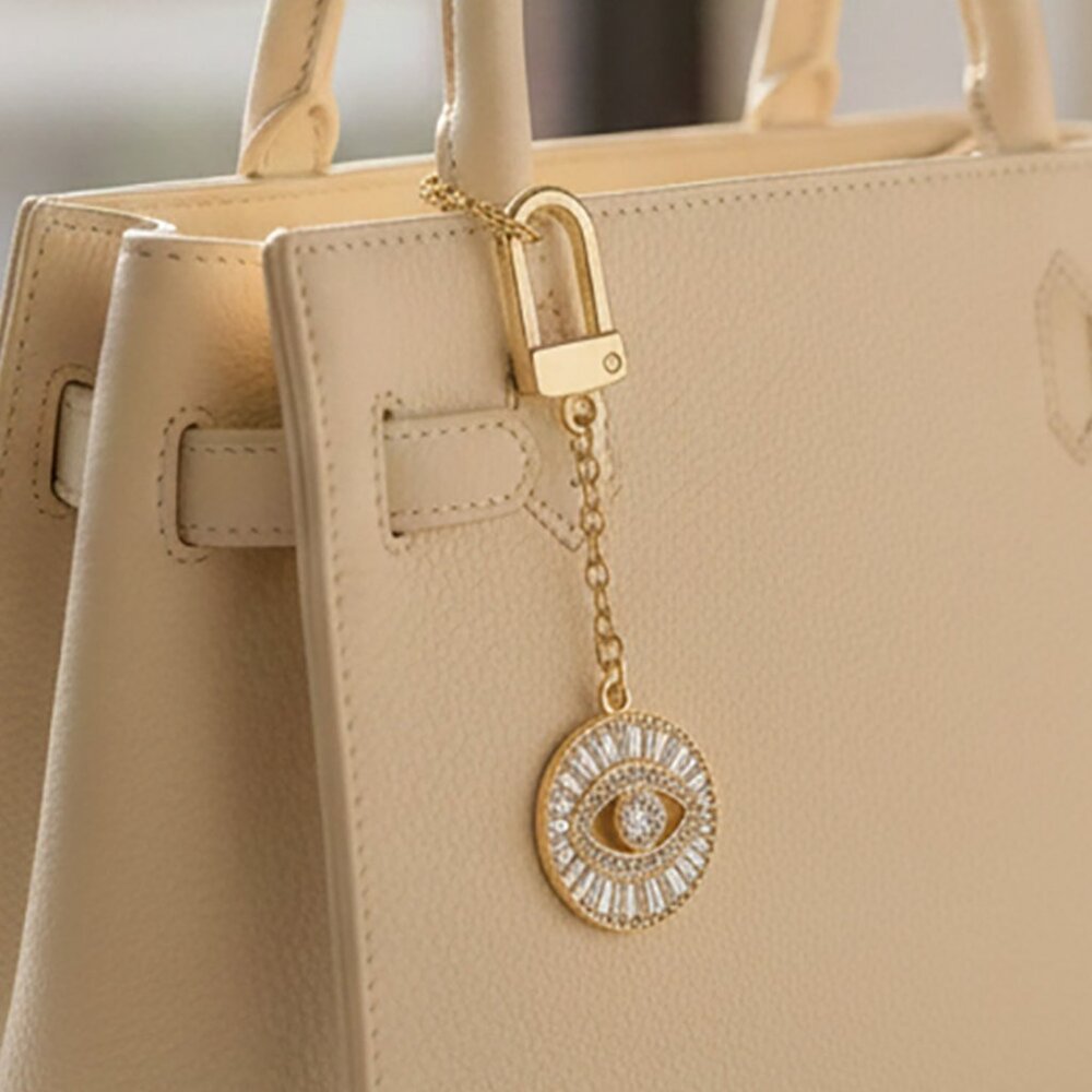 Gold Dipped CZ Pave Evil Eye Bag Charm